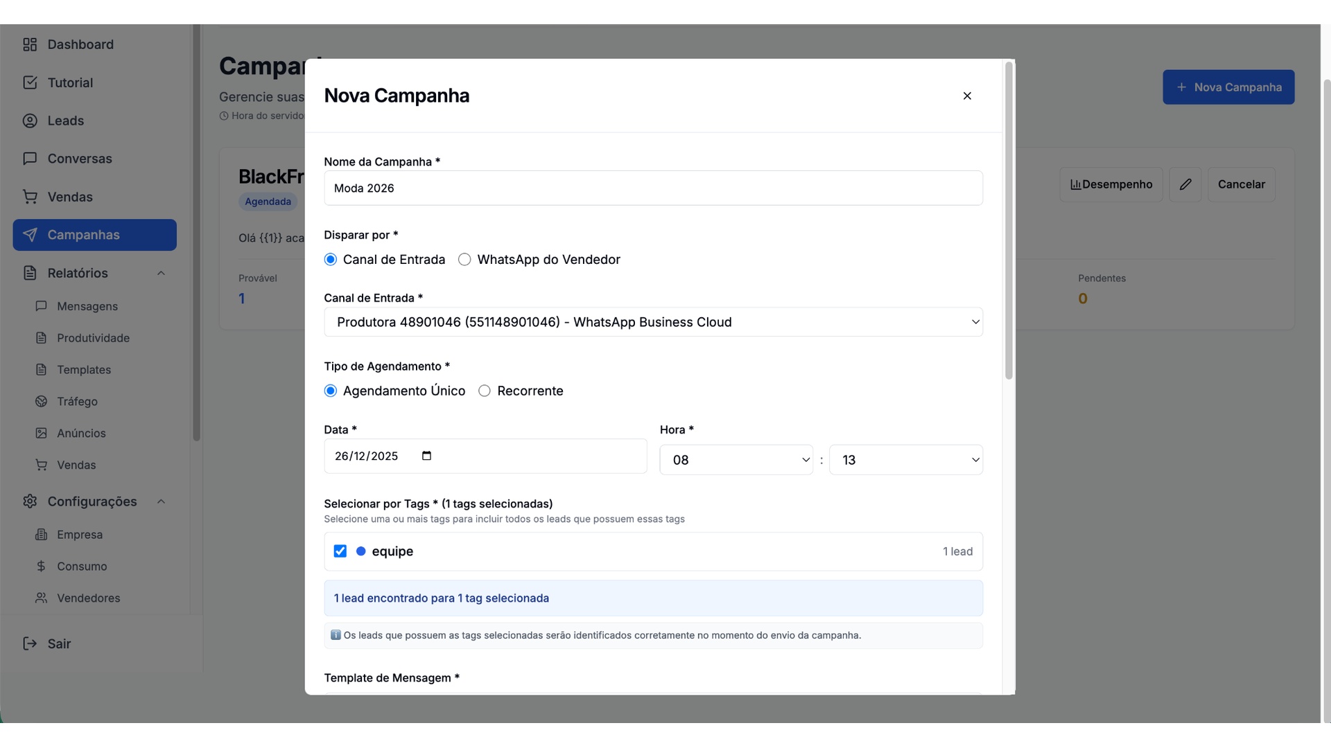Campanhas Automatizadas - Crie e gerencie campanhas de mensagens com templates personalizados
